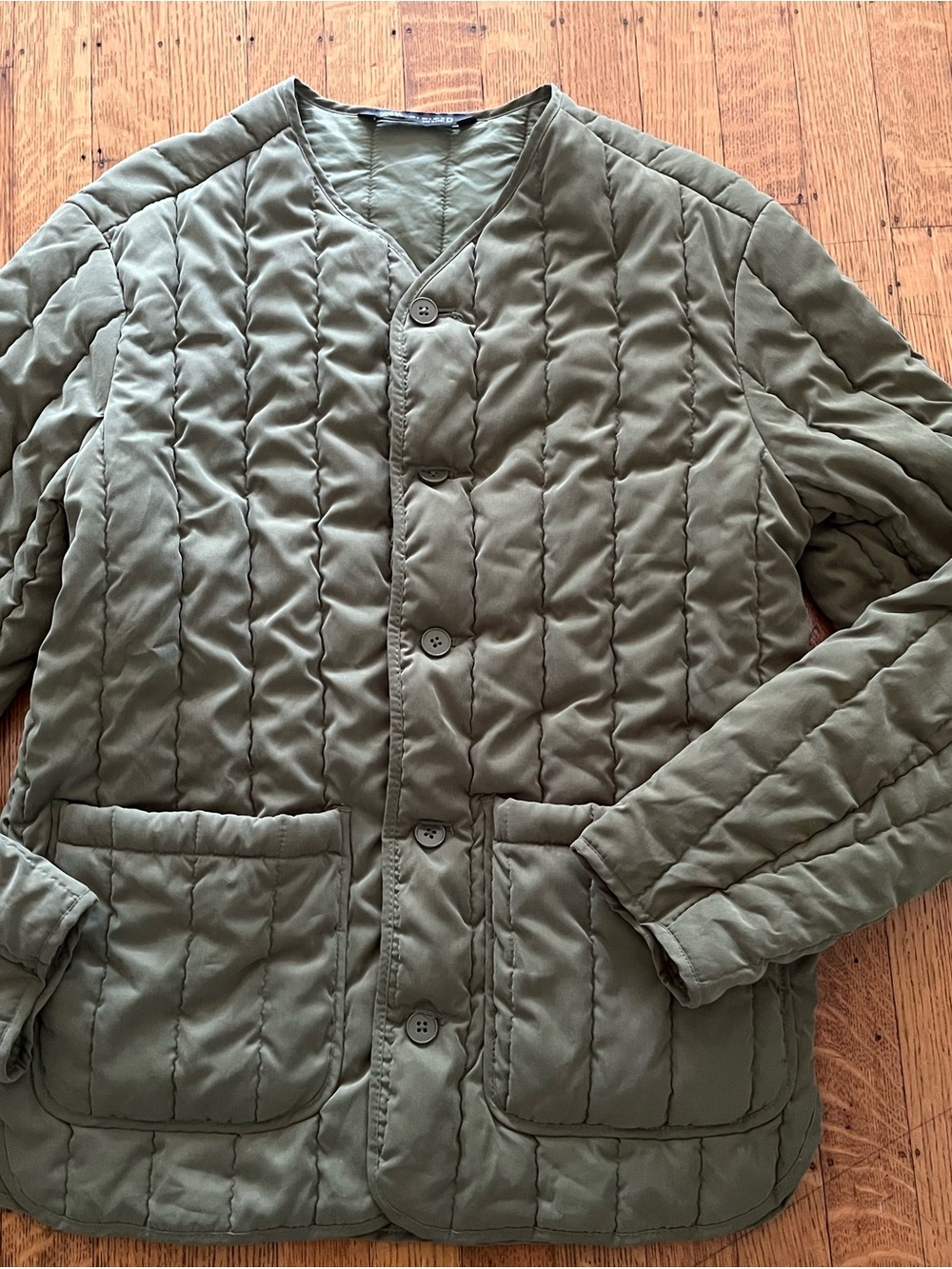 Zara Olive Green Quilted Button-Front Puffer Jacket